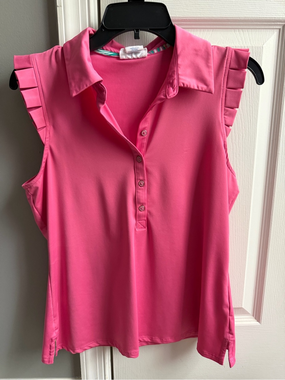Sigrid Olsen Bright Pink Ruffle-Sleeve Polo Tank